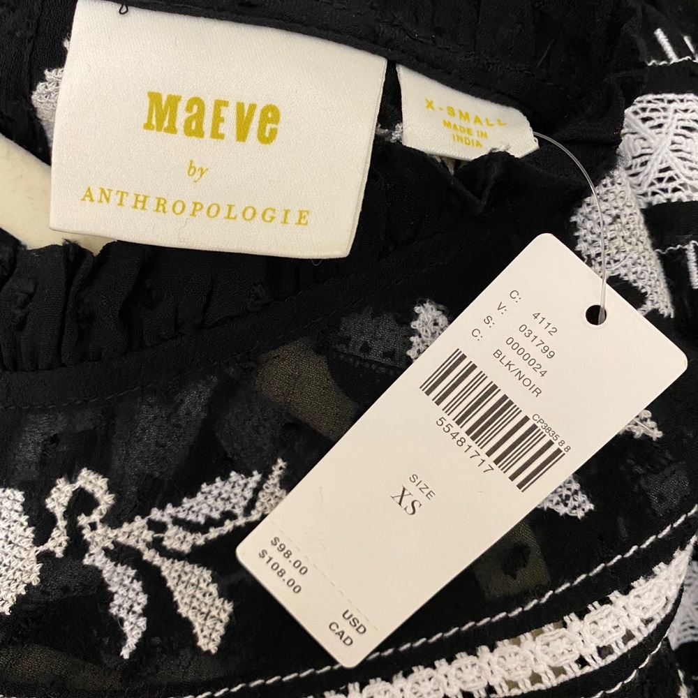 NWT MAEVE ANTHROPOLOGIE BLACK LACE PEASANT BLOUSE - Picture 4 of 5